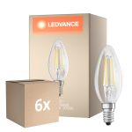 Opakowanie 6x Osram Classic LED E14 Świeca Włókno Przezroczysty 5.5W 806lm - 827 Bardzo Ciepła Biel | Ściemnianie - Zamienne 60W
