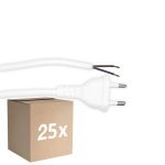 Opakowanie 25x Noxion Euro Kabel zasilający - C7 Europlug + Końcówki otwarte - Valkoinen 2m - 2 pole 0,75mm2