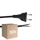 Opakowanie 50x Noxion Euro Kabel zasilający Czarny - C7 Europlug + Końcówki otwarte - 2m - 2 pole 0,75mm2